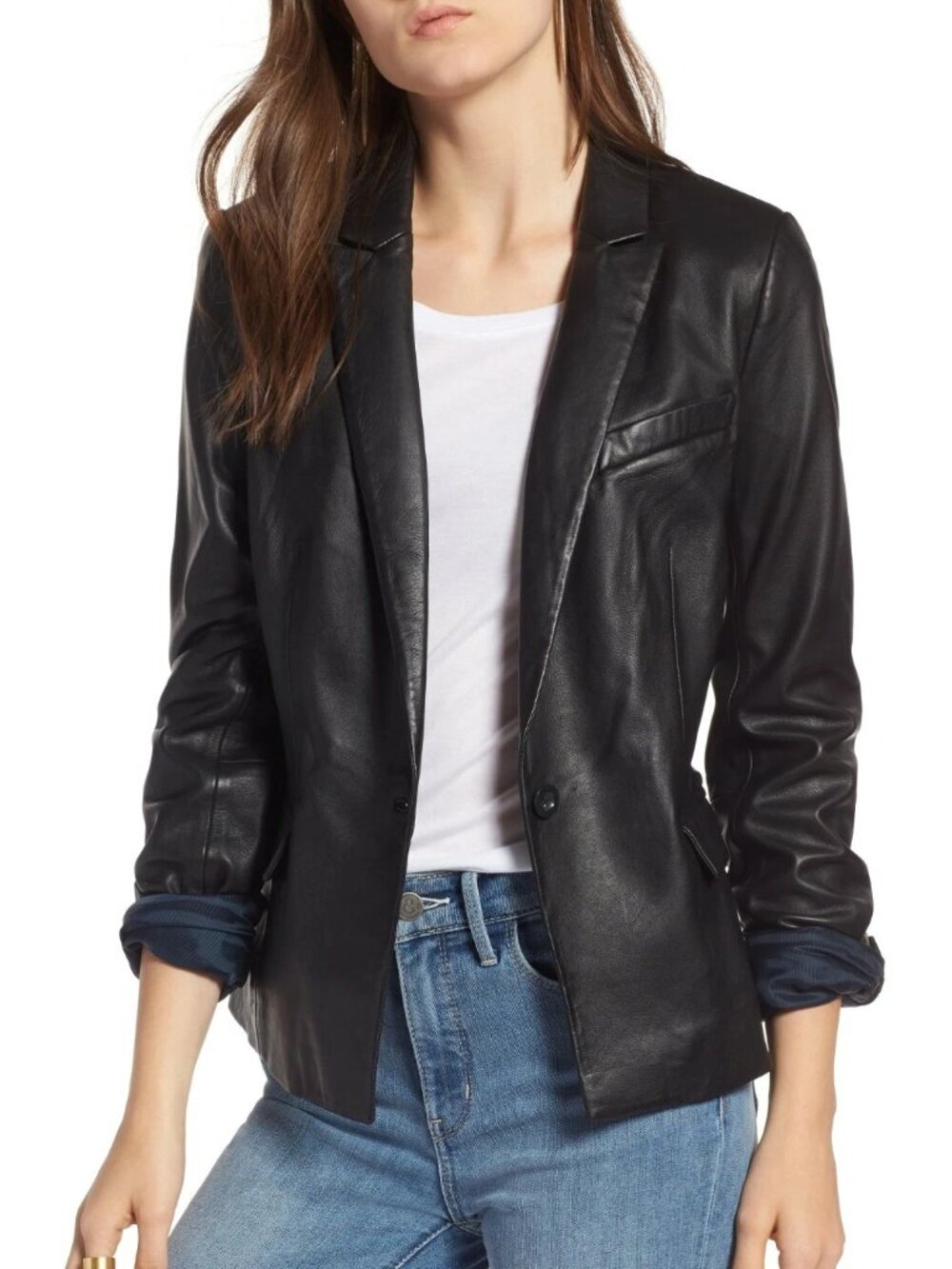 $220 Treasure & Bond GENUINE Leather Blazer JACKET CLASSIC ROCKER BLACK XXL
